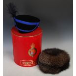 Christys' of London hat box with black velvet and blue grosgrain ribbon hat by Adam McNee, Couture