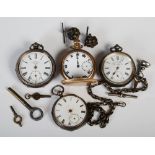 Four assorted pocket watches, to include a Continental silver cased Kay's perfection lever open