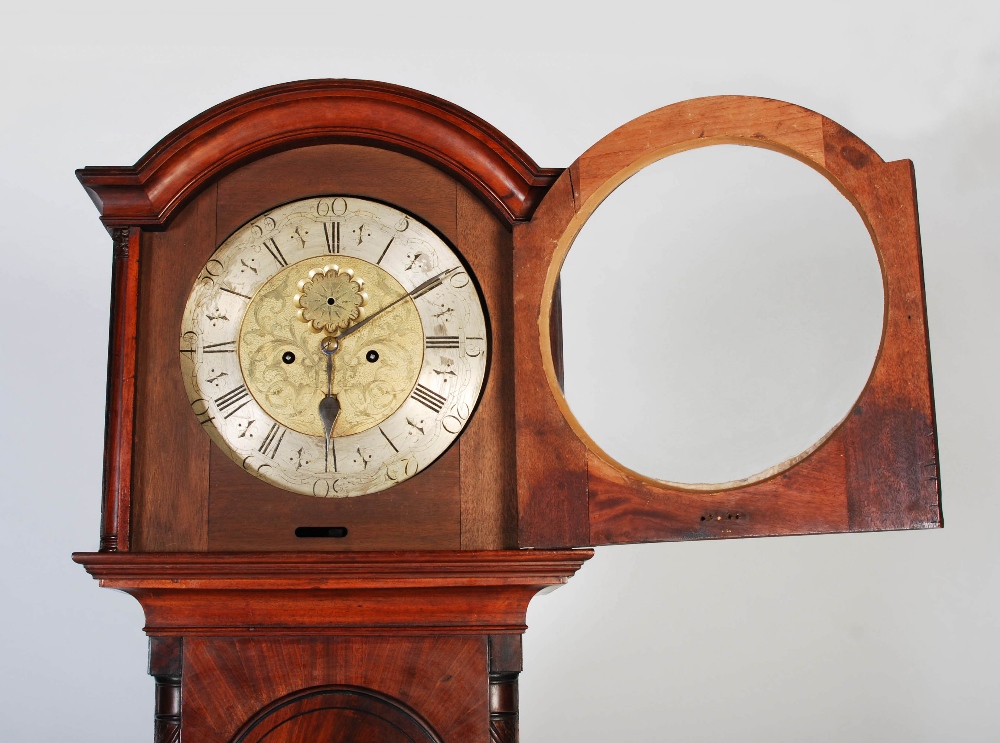 A late 18th century mahogany longcase clock, the arched hood flanked by quarter columns, the trunk - Image 7 of 7