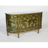 A George III Chinoiserie style green and gilt lacquer side cabinet, 20th century, decorated