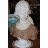 Pietro Bazzanti (1825-1895) A marble and alabaster bust of a girl on circular socle plinth signed "