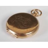 A 9ct gold hunter cased pocket watch, Birmingham, 1924, makers mark of ALD, the enamel dial with