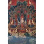 An early 20th century Siamese / Thai school Buddhist painted panel, probably a Thotsachat scene,