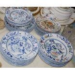 Victorian ironstone blue and white transfer printed dinner set, including soup plates, side plates