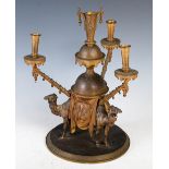 Late 19th century gilt metal four-light table centrepiece candelabra in the Middle-Eastern taste,