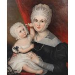 19th century English School Portrait of a woman and child, originally thought to be Elizabeth Fry