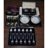 Five cased sets of flatware, to include a cased set of twelve Sheffield silver teaspoons, cased