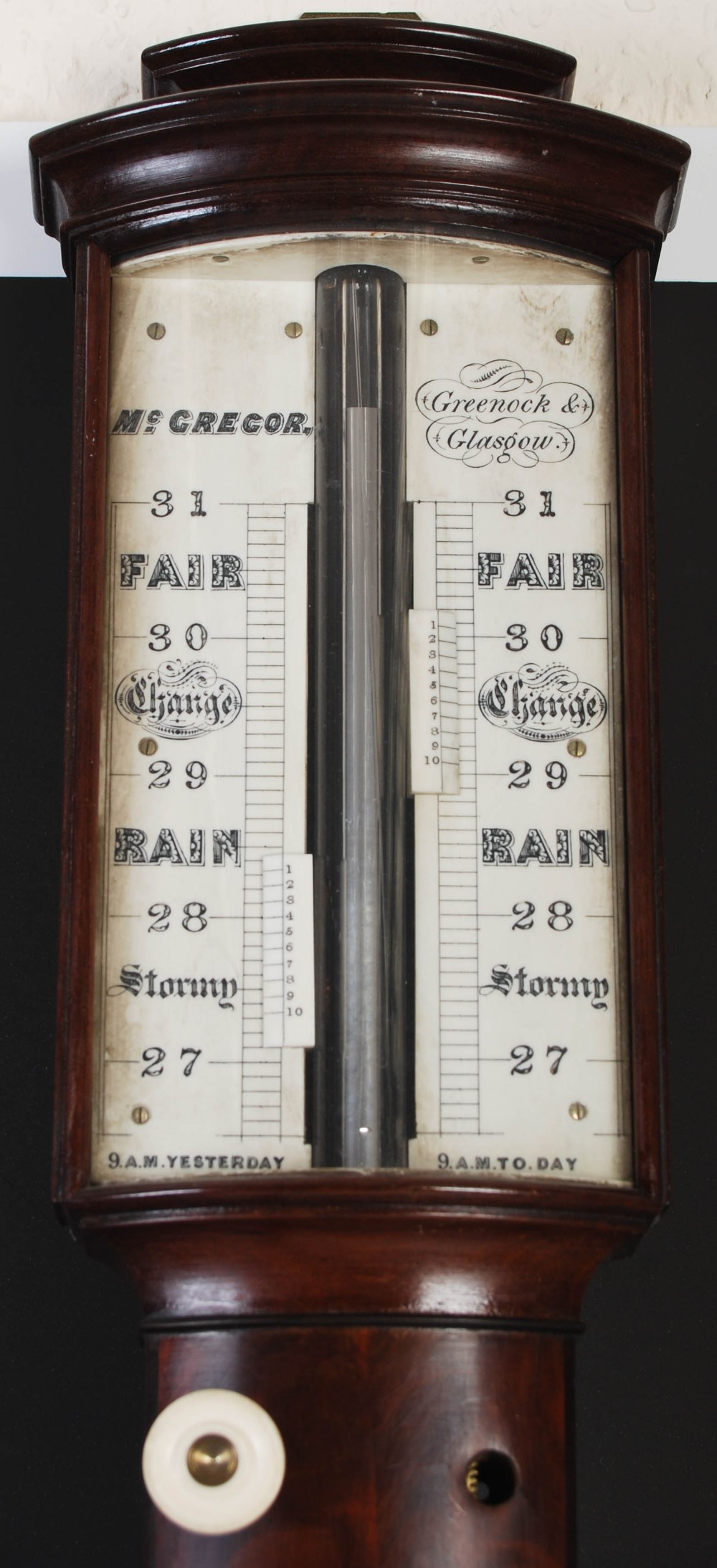 A 19th century mahogany and ebony lined stick barometer, MCGREGOR, GREENOCK & GLASGOW, with - Image 3 of 6