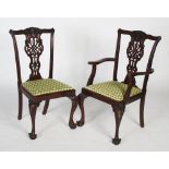 A set of nine late 19th / early 20th century mahogany dining chairs in the manner of Chippendale,