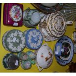 Group of mixed ceramics, including Wedgwood Jasper Ware covered jars, and an olive coloured sugar