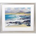 Susan McGowan (Contemporary Scottish School) Beach scene, Scottish Islands mixed media on card,