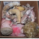 Box - early 20th century and later dolls, including porcelain head examples (damages)