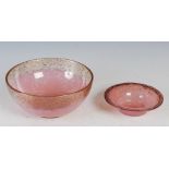 Two Monart bowls, comprising shape MA mottled clear and pink with gold coloured inclusions, 21cm