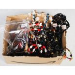 Box of assorted costume jewellery, to include a London silver-mounted ruby red scent bottle, painted