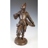 Late 19th/ early 20th century bronzed figure of a knight, 50cm high.