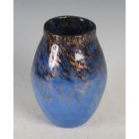 A Monart vase, shape MF, mottled blue with gold inclusions, bearing original paper label 'VII, MF,