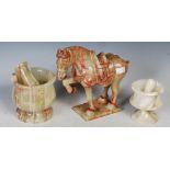Group of carved onyx items, including a carved horse figure in the Chinese Tang Dynasty style,