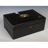 Late 19th/ early 20th century brass mounted black leather document/ dispatch box, the top with 'M'