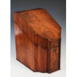 George III mahogany converted knife box, of serpentine outline, the lid and front with strung with