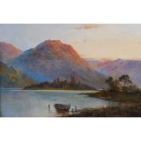 F. E. Jamieson (fl. 1920-1950) Sunset over a Highland loch oil on canvas, signed lower right 40cm