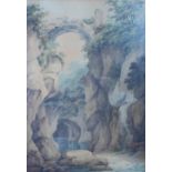 19th century British school A ruined bridge over a gorge watercolour on paper, unsigned 75cm x