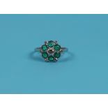 18ct white gold emerald & diamond cluster ring