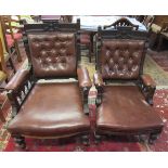 His and hers Gothic style Edwardian armchairs