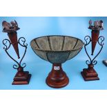 Pair of candle holders and pedestal bowl