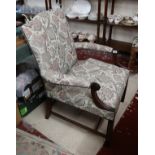 Mahogany framed armchair with William Morris style fabric
