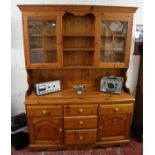 Pine glazed dresser - Approx W: 152cm D: 44cm H: 204cm