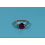 Gold ruby & diamond 3 stone ring