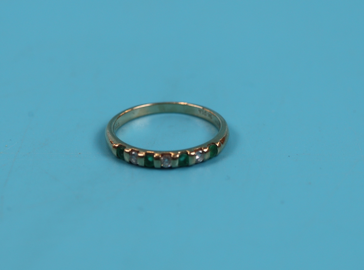 Gold emerald & diamond half hoop ring