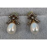 Pair of pearl & diamond bow earrings