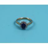 Gold sapphire & diamond cluster ring