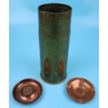 Trench art vase & 2 copper ashtrays