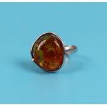 Silver & amber ring