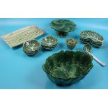 Collection of green Majolica to include asparagus dish
