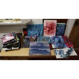 Large collection of acrylic on canvas art