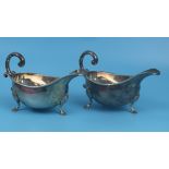 Pair of hallmarked silver gravy boats circa 1970 markers mark AEJ - Total approx weight 355g