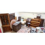 Bumper collection of furniture etc to include Lloyd Loom, display cabinets, shelves etc (BUYER TO