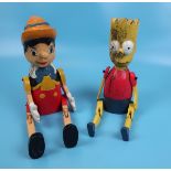 Bart & Pinocchio wooden ornaments with articulated joints