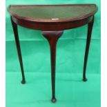 Mahogany demi-lune hall table on cabriole legs