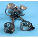 Antique plated Scottish cruet and serviette rings