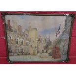 Watercolour - French Chateau signed R Goodwin - Approx image size: 61cm x 47cm