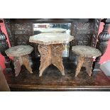 Set of 3 Moorish style Indian carved tables