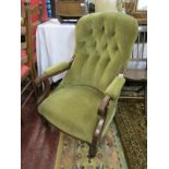 Victorian button back armchair with scroll arms