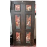 Pair of Oriental painted framed doors - Approx 197cm x 93cm