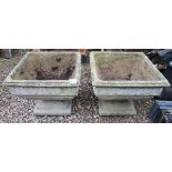 Pair of square stone planters on plinths - Approx W: 52cm D: 52cm H: 44cm