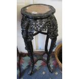 Ornate Chinese ebonised and marble top hardwood plant stand