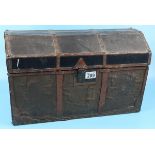 Small leather bound 19thC horse carriage trunk